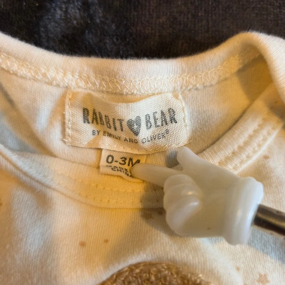 Rabbit + Bear Organic Cotton Puppy Star Bodysuit Long Sleeve Cream 0-3M